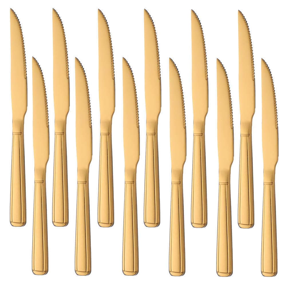 Couteaux à steak dorés Buyer Star : lot de 12 pièces élégantes en acier inoxydable