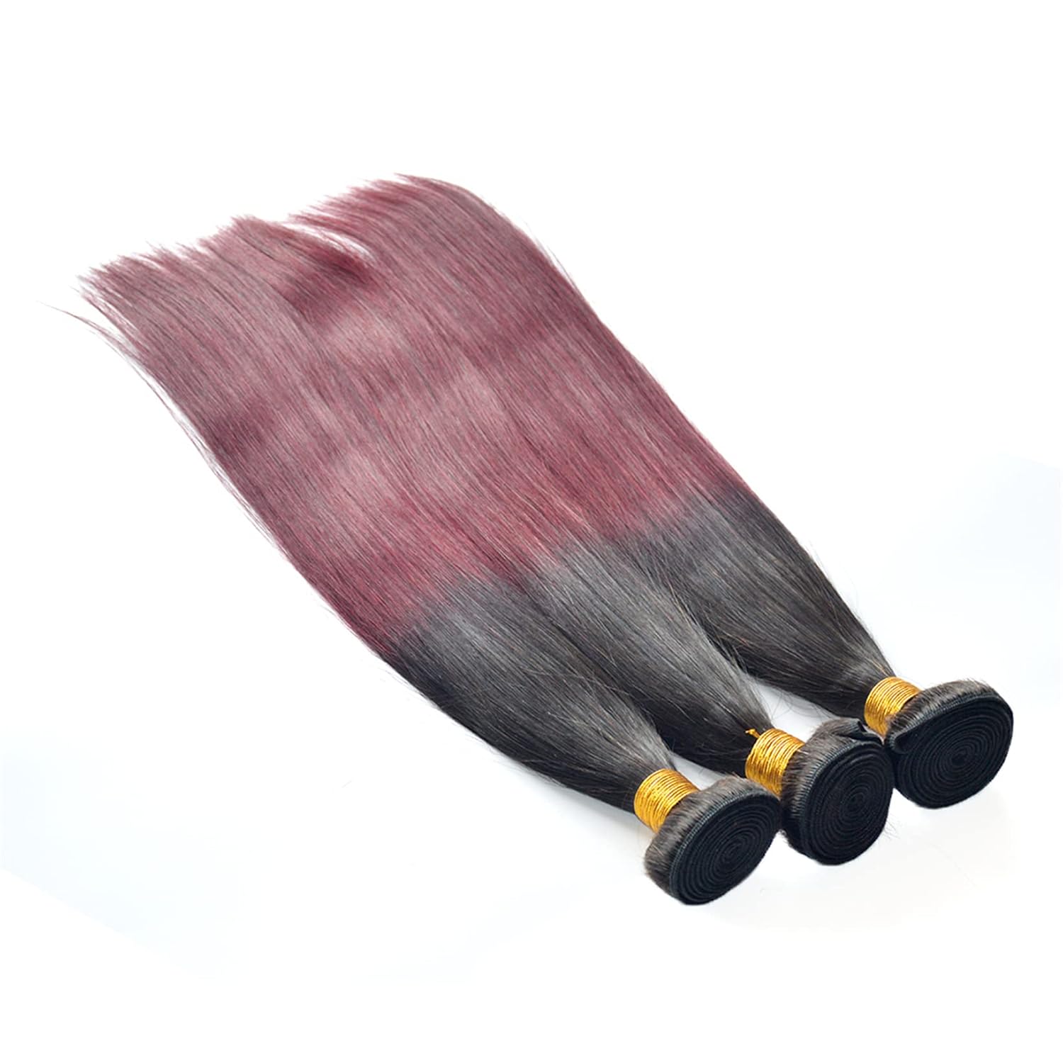 Brazilian Hair Ombre Bundles Straight Wave Human Hair 3 Bundles Ombre Virgin Hair 10 10 12 Inches 100g/pcs Unprocessed Remy Human Hair Double Weft Weave T1B/99J Two Tone Natural Black To Burgundy