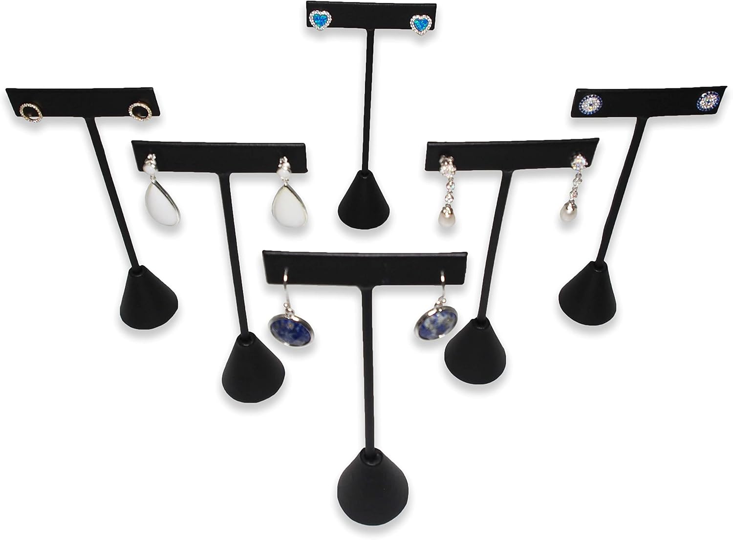 Black Leatherette 5.75" Earring Ts 6pcs for Jewelry Display, Retail, Home Use, Tradeshows, Showcase, Display Case, for Post, Hook, Loop, Stud, Dangle Earrings