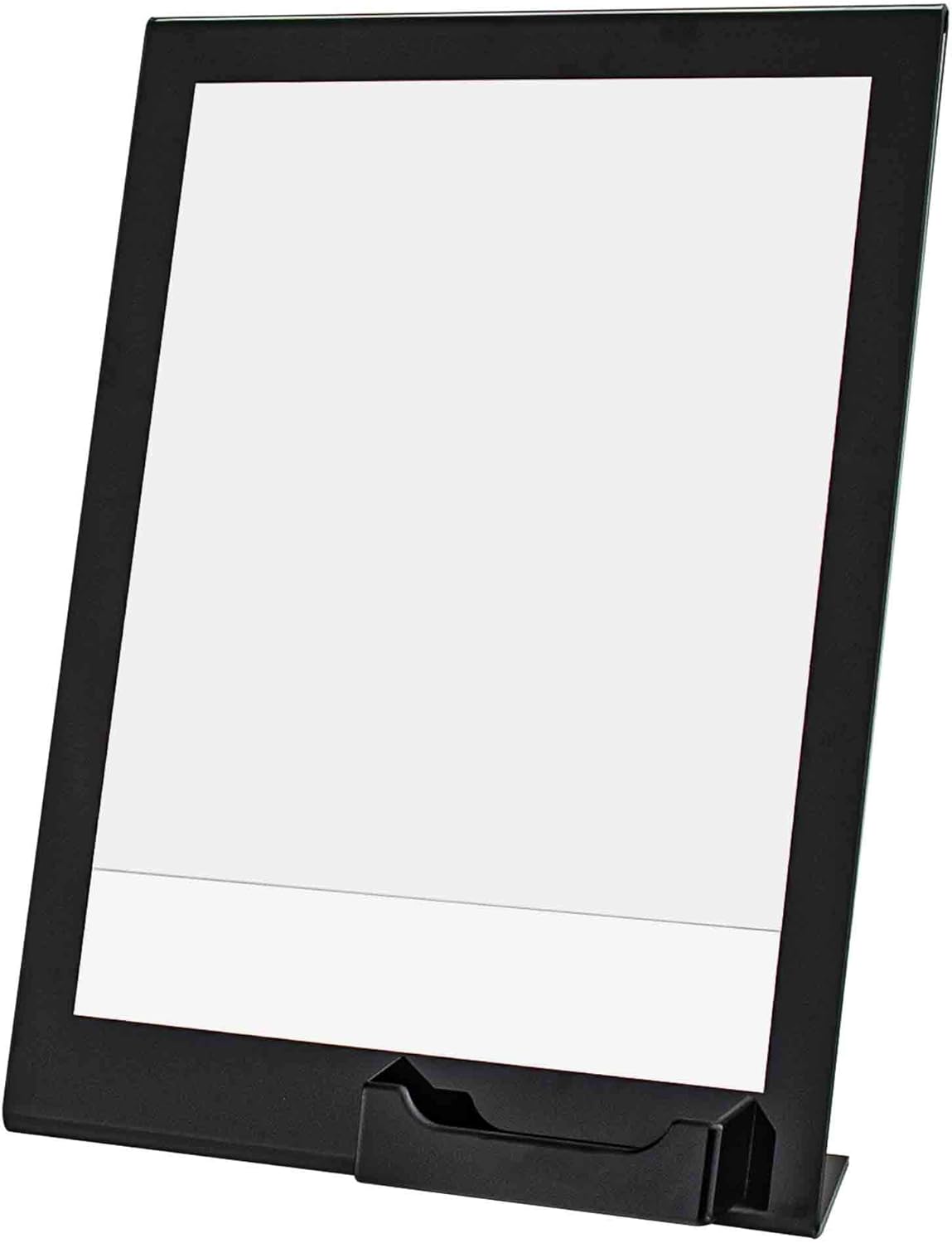 Marketing Holders Acrylic Sign Holder 8.5" x 11" Slanted Table Tent with Attached 3.5" x 2" Contact Card Slot Side Loading with Classy Black Border for Tradeshows Expos and Conventions