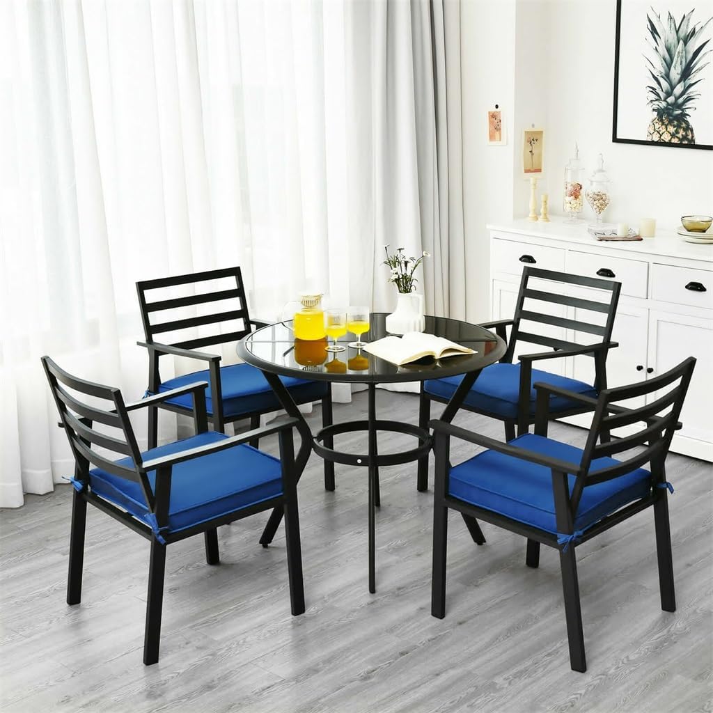 5PCS Outdoor Patio Dining Chair Table Set Cushioned Sofa Glass Gar