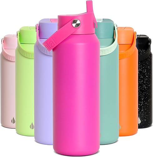 Miniatura 24 de Elemental Botella de agua aislada de 40 onzas con pajilla, botellas de agua con núcleo de acero inoxidable 100% a prueba de fugas para viajes,