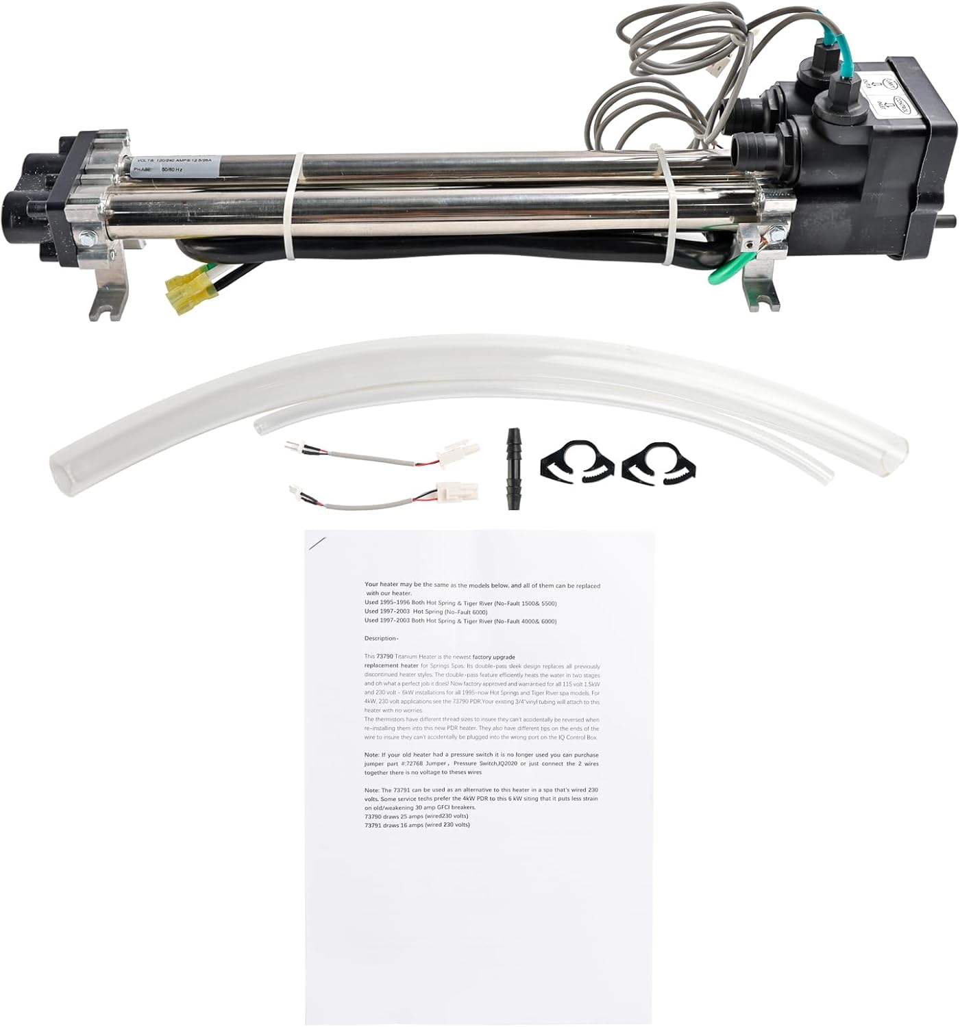 No-Fault Spa Heater 6kW Titanium w/Sensors- 73790 Fit for 1995+ For Hot Spring For Watkins