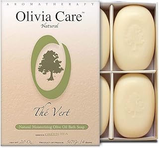 Olivia Care Bath & Body Bar Green Tea Soap 4 Pack Gift Box Organic, Vegan & Natural Contains Olive Oil Repairs, Hydrates, ...
