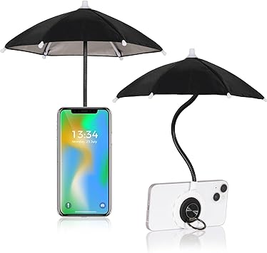 Phone Umbrella for Sun, Universal Adjustable Umbrella Phone Shade with Strong Suction Cup,Outdoor Anti-Reflective Glare Blocking Cell Phone Sun Shade, Applicable to All SmartphonesBlack