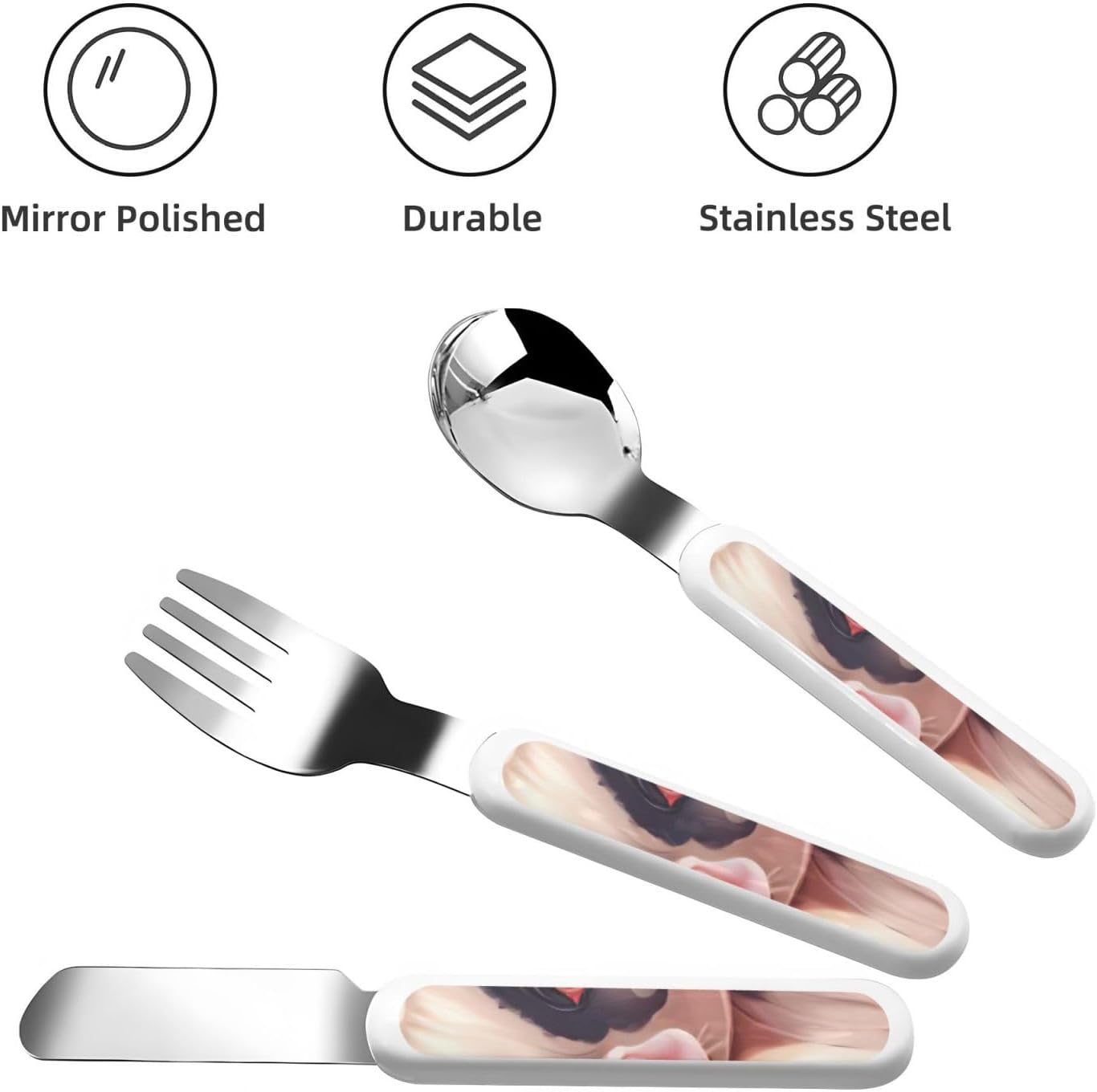 cute cow print Forks and Spoons Knifes Set,Safe Flatware Setasy Grip Handles, 304 Stainless Utensils