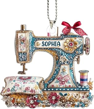Custom Name Sewing Machine - Personalized Christmas Acrylic Ornament, Sewing Machine Ornament, Custom Gift For Sewing Lover, Sewing Gift for Quilter Crafter Mom Grandma, Vintage Old Christmas Ornament