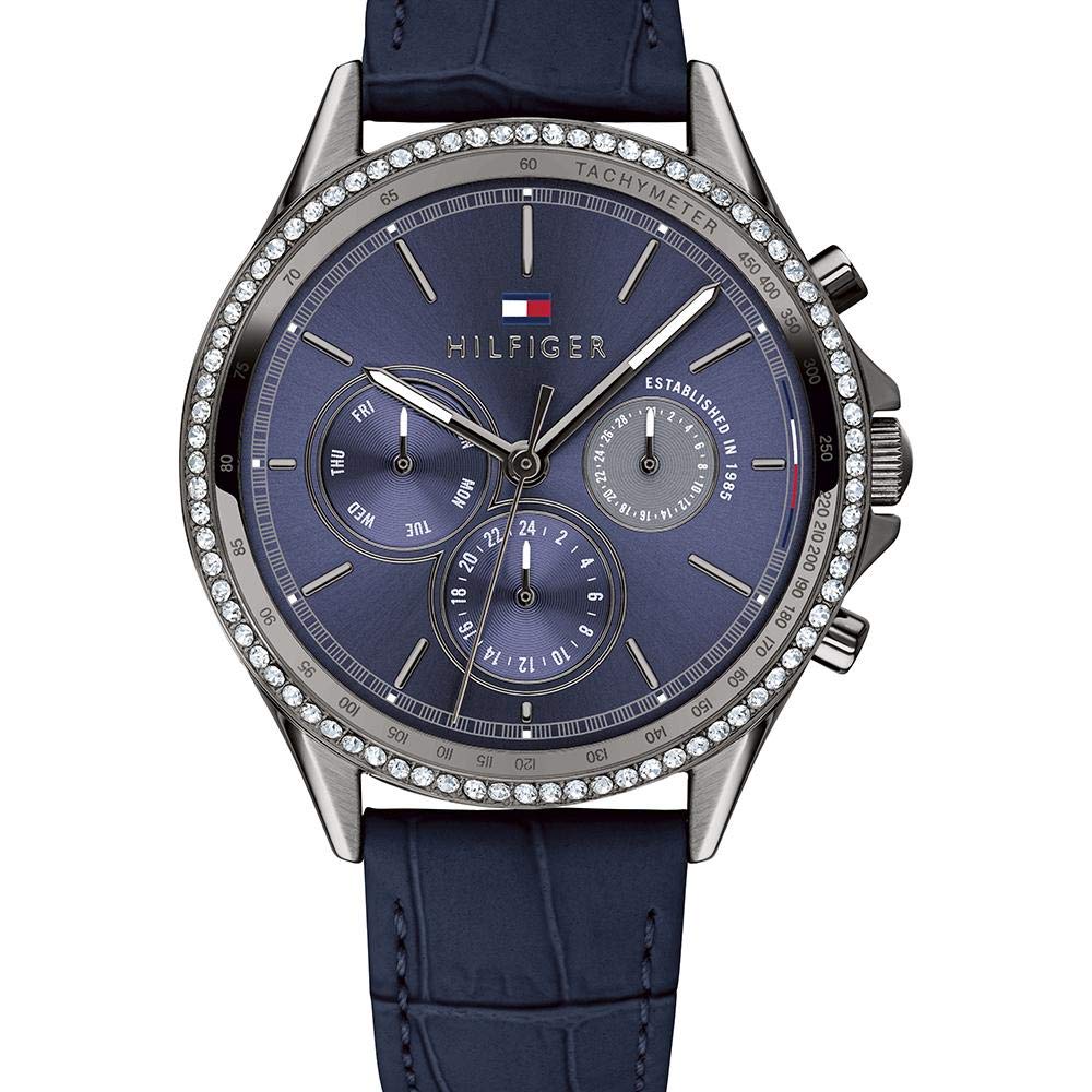 Tommy Hilfiger Multi Zifferblatt Quarz Uhr für Damen mit Blaues Lederarmband - 1781979