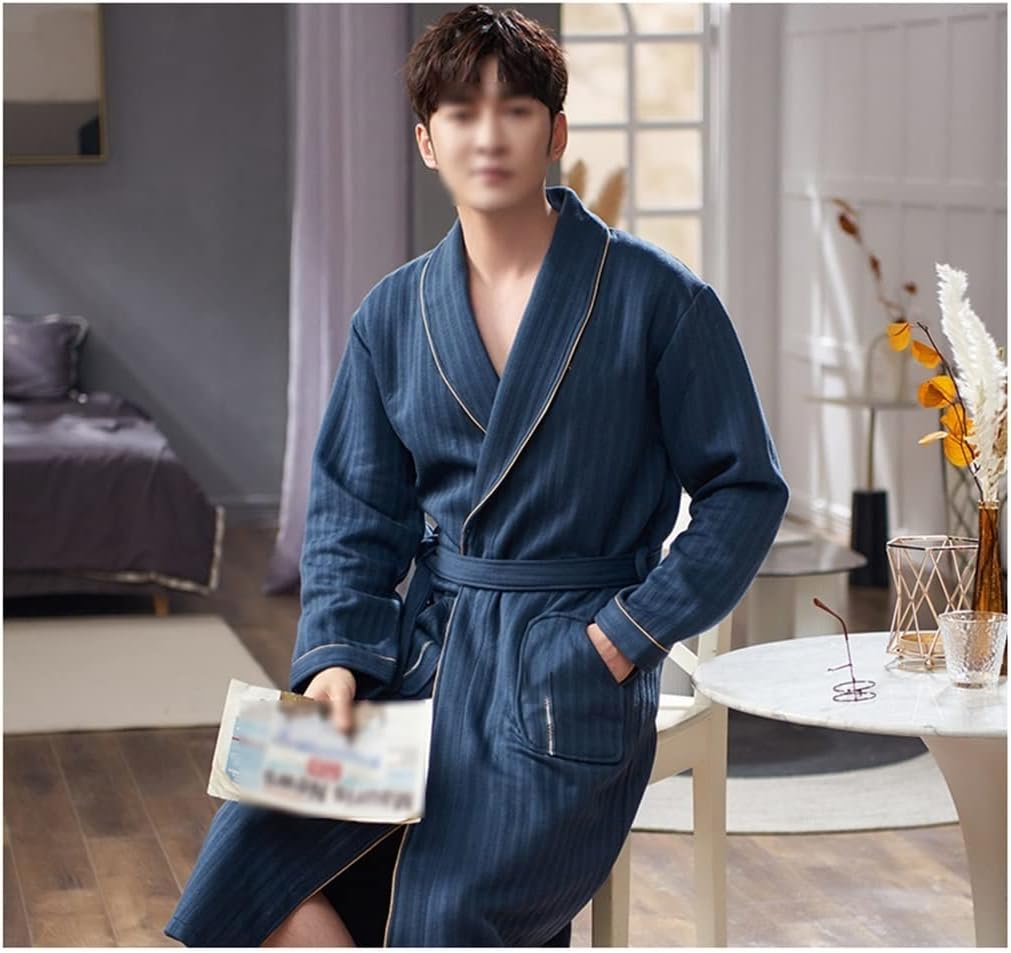 Long men's pajamas bathrobe shower robe quilted