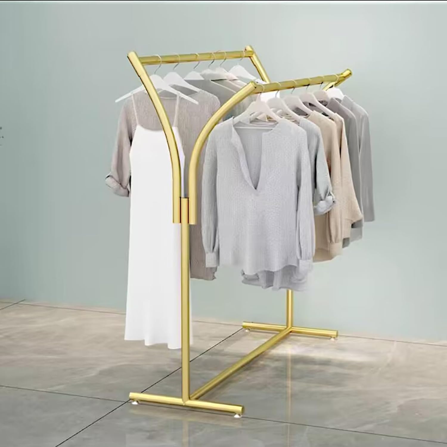 HPTHLY Clothes Racks - Rack For Hanging Clothes Retail Display - Floor Standing Metal Garment Rack - Double Pole Coat Rack, Freestanding Garment Rack, For Bedroom,Home,Offi(C 100X50X150Cm)