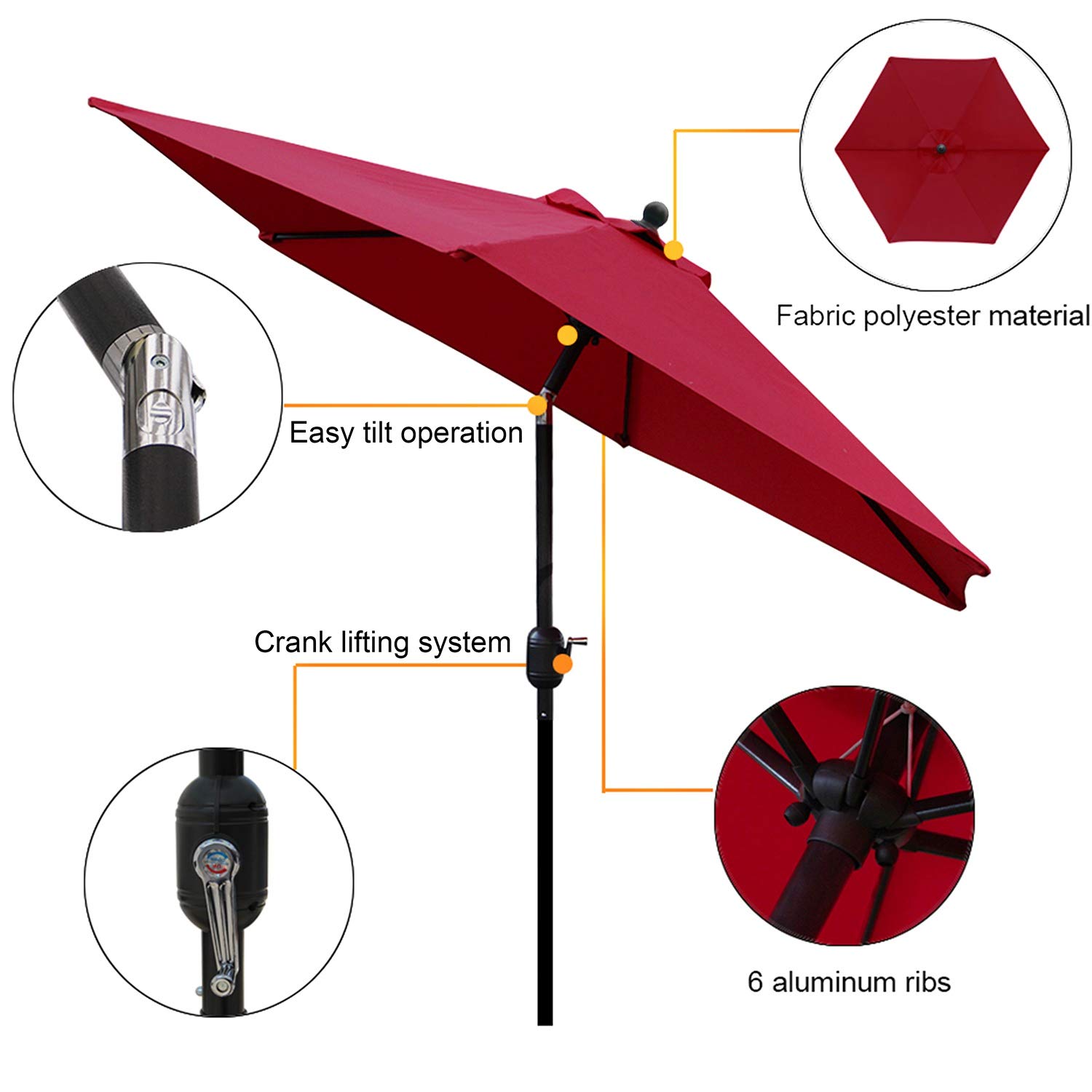 Amazon Com Blissun 7 5 Ft Patio Umbrella Yard Umbrella With Push Button Tilt And Crank Red Garden Outdoor