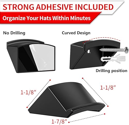 Miniatura 3 de Organizador de sombreros para gorras de béisbol ganchos adhesivos para pared soporte fuerte para sombreros de vaquero gorras de exhibición sombreros