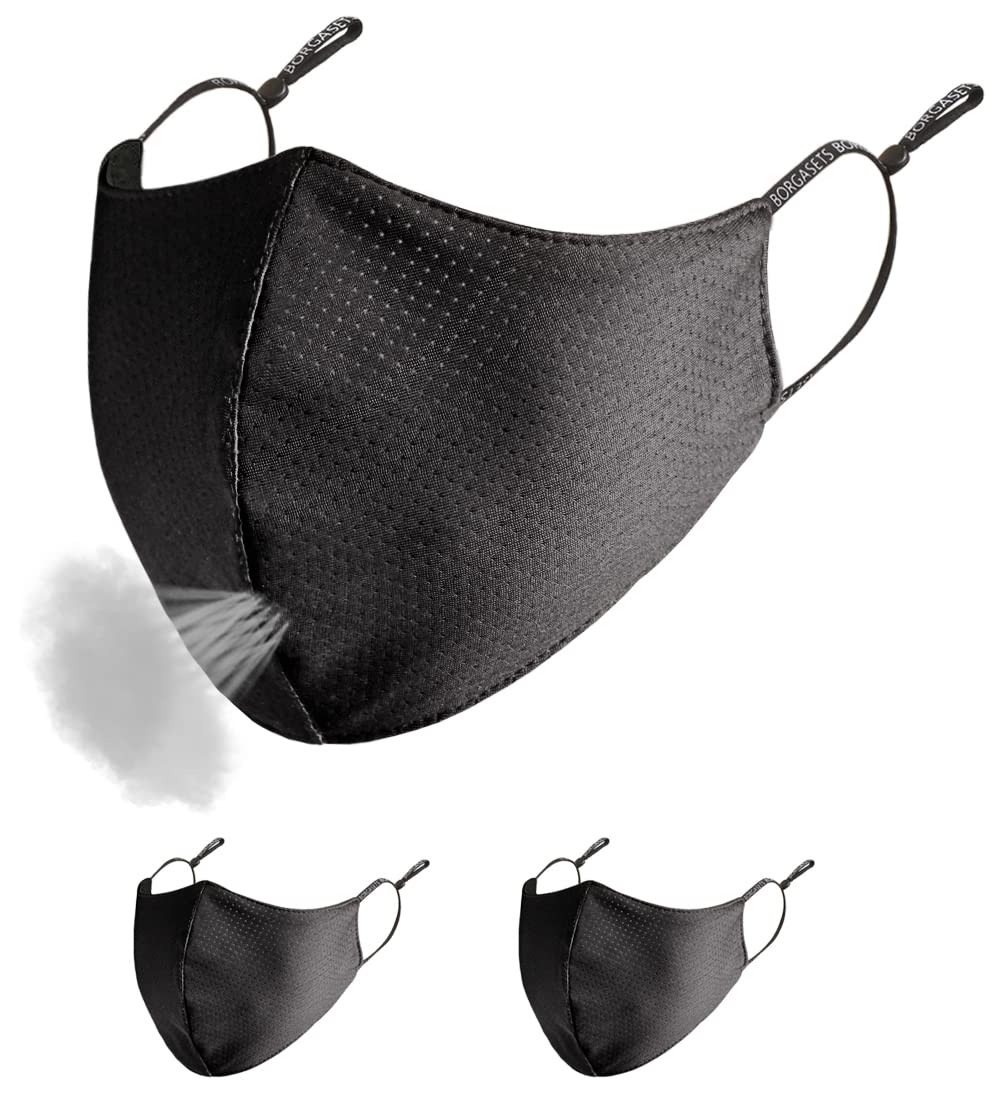 Borgasets Face Mask Washable Reusable Exercise Breathable Men Women Adults Outdoor Black