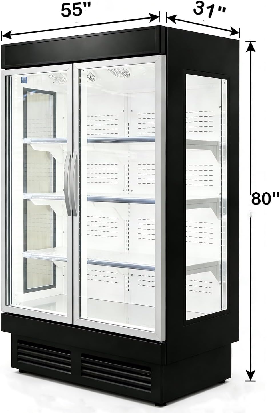 Commercial Refrigerator Beverage Display Cooler,2 Glass Doors Commercial Drink Fridge With LED Light 9 Adjustable Shelves,ETL Approval,55" Wide,48 Cuft