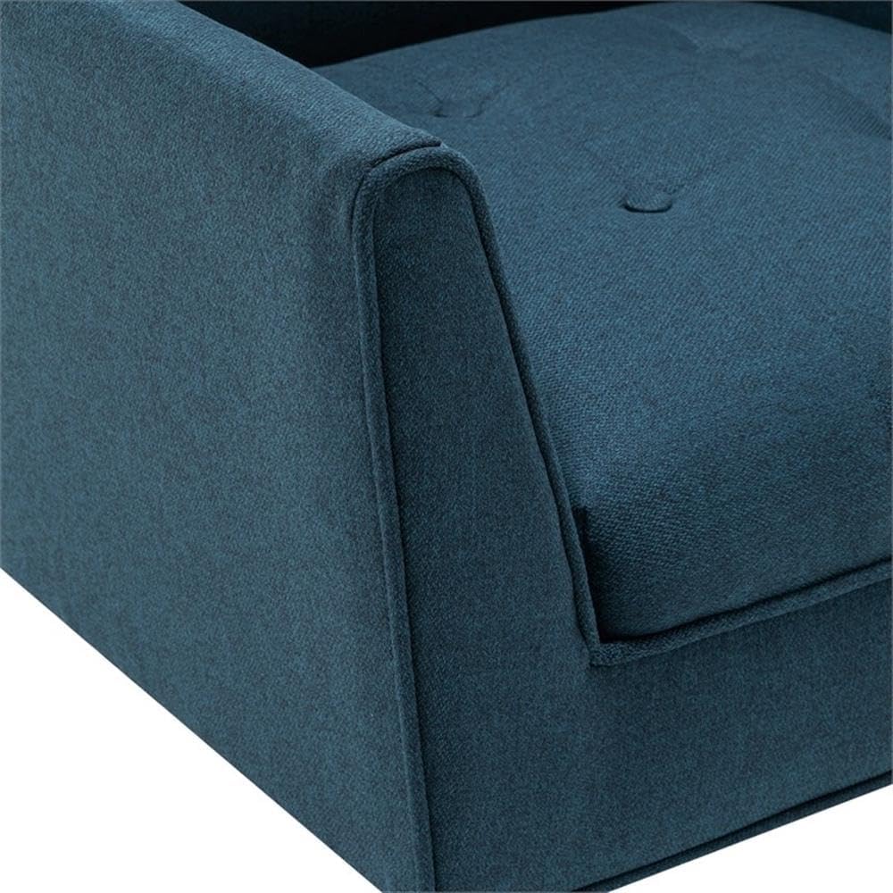Pemberly Row Accent Chair, Blue Polyester Fabric, Solid Wood Legs with Espresso Finish, 30 x 27.25 x 31.5 in., Button-Tufted Mid-Century Modern Design, Living Room or Lounge Chair