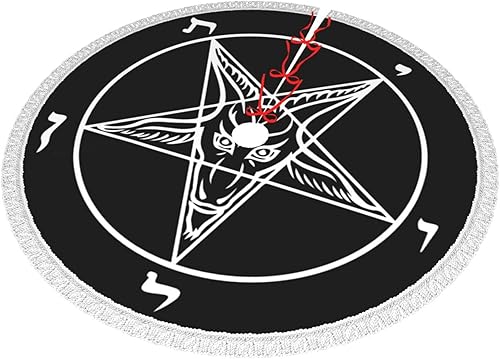 Miniatura 2 de Azazel - Falda de árbol de Navidad color negro, falda satánica de árbol de Navidad con borla, tapete de árbol de Navidad de Halloween de 30 pulgadas