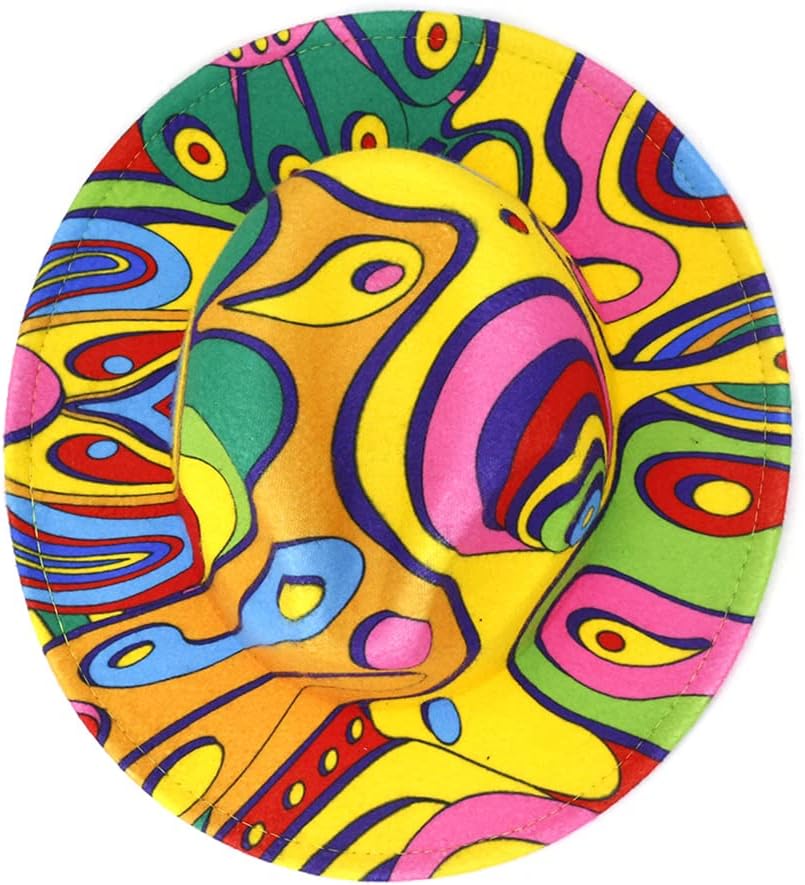 Fashion Printed Jazz Hat for Men and Women,Tie-dye Flat Brim Hat Fedora Hat Imitation Wool Felt Cap