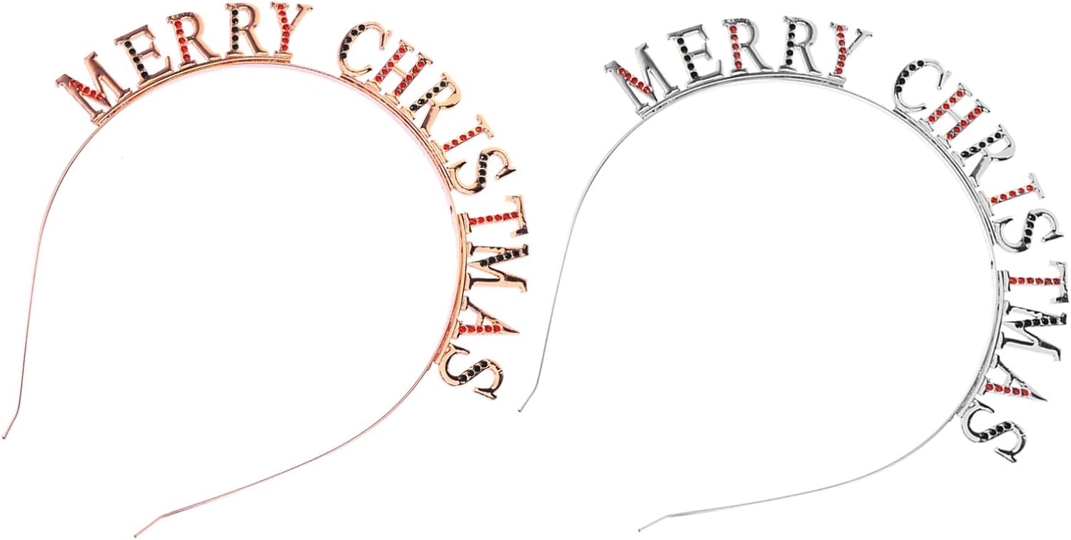 FRCOLOR 2pcs Merry Christmas Headband Rhinestone Headband Crystal Christmas Headband Christmas Party Hair Hoop for New Year Christmas Party Gifts (Silver - Image 3
