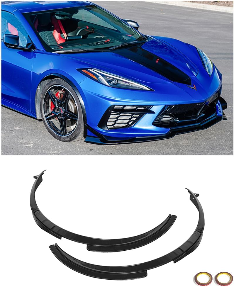 Replacement for 2020-Present Chevrolet Corvette C8 All Models | Performance Package Front Side Wheel Trim Molding Fender Flares Extension Pair (ABS Plastic - Painted Carbon Flash Metallic)