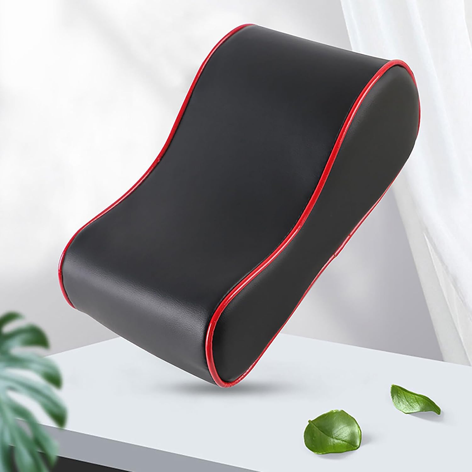 O SHI CAR Genuine Leather Car Armrest Cushion, Memory Foam Car Arm Rest Console,Cowhide Car Center Console Armrest Pillow (Black)