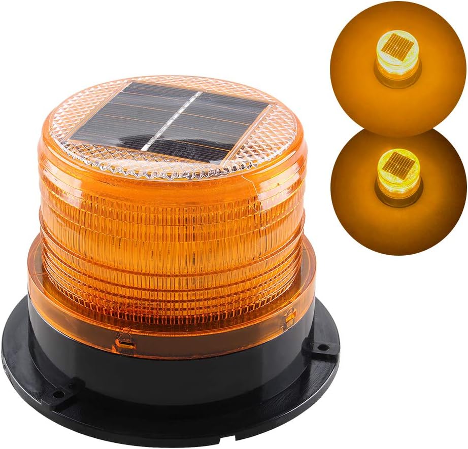 SidaqiSolar-Energy LED Beacon Strobe Light 12V Amber with Magnetic Base Emergency Warning Flashing Caution Lights for Forklift Construction Vehicles Truck