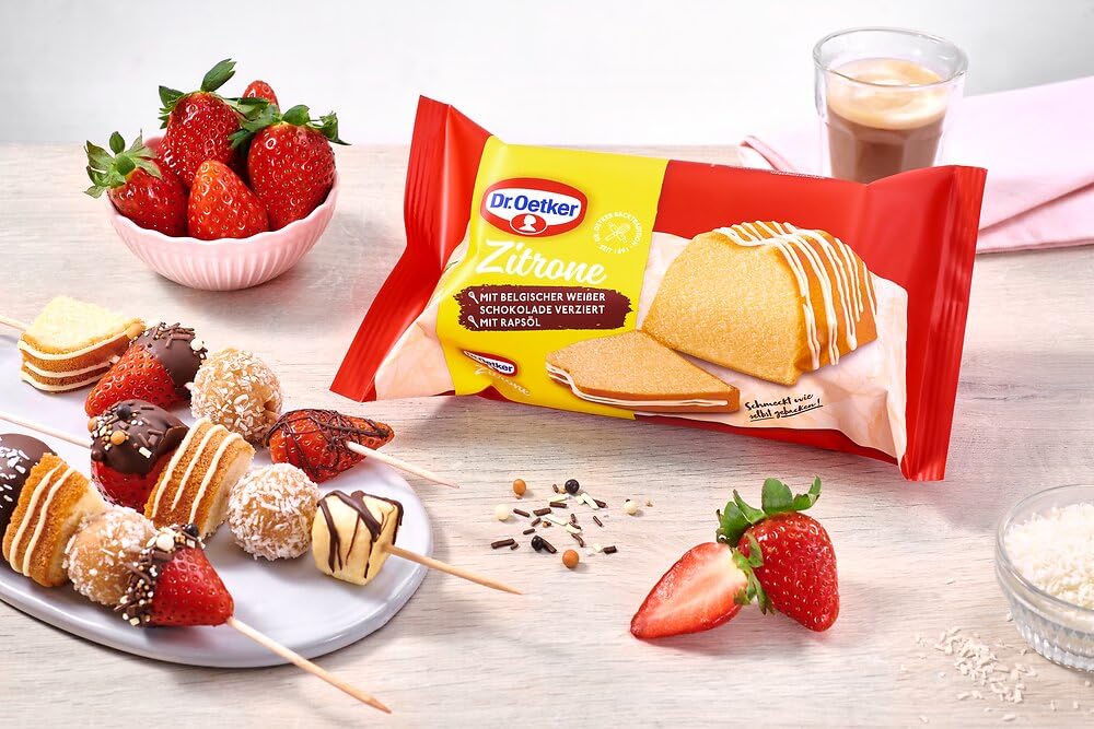 Dr. Oetker fertiger Zitronenkuchen, 4 x 350 g, Rührkuchen mit natürlichem Zitronenaroma, mit feinem Dekorzucker, sofort verzehrfertig, Kuchen für spontane Anlässe, wie selbstgebacken