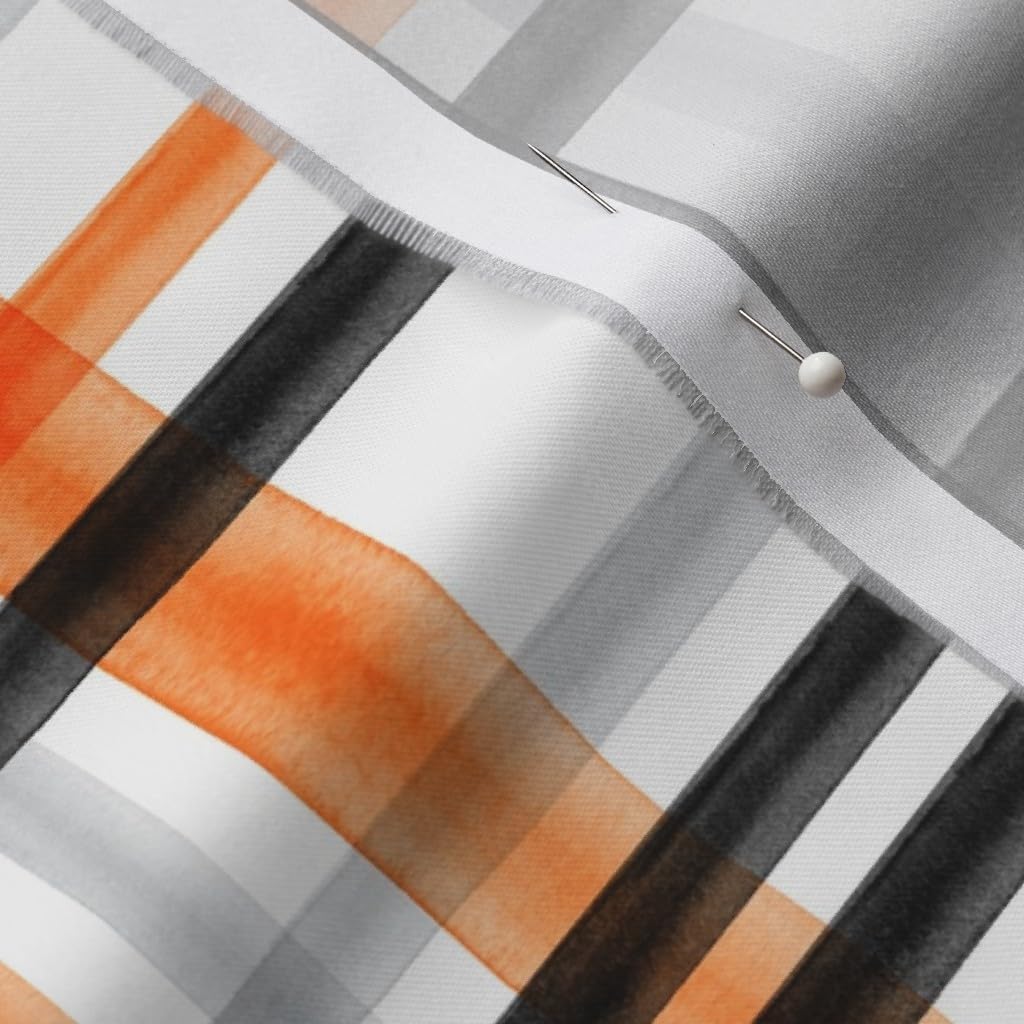 Spoonflower Fabric - Plaid Halloween Orange Black Watercolor Grey Printed on Organic Cotton Sateen Fabric by The Yard - Sewing Quilting Apparel Home Decor