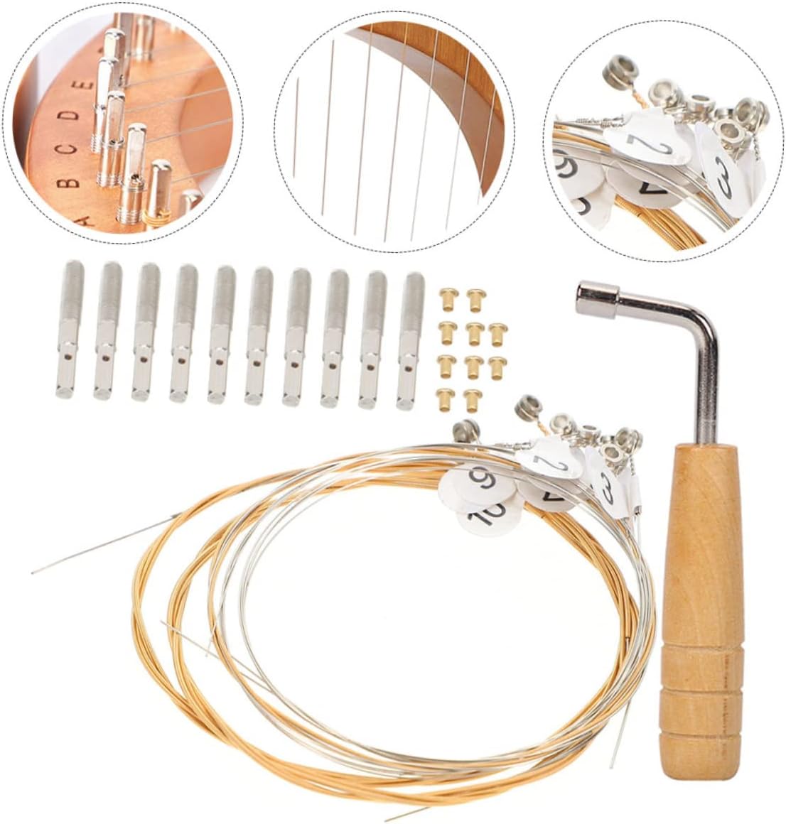 Professional Lyre String Replacement Set Peg and Wrench for Lyre Harp