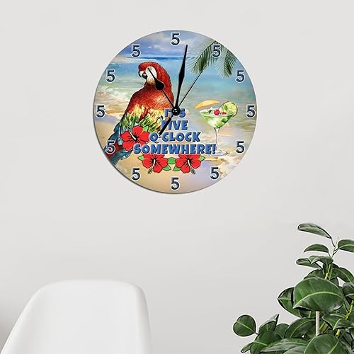 Miniatura 3 de Reloj de pared de PVC Parrot Martini Reloj de pared grande It's Five Oclock Somewhere de 12 pulgadas, silencioso sin tictac, funciona con pilas,