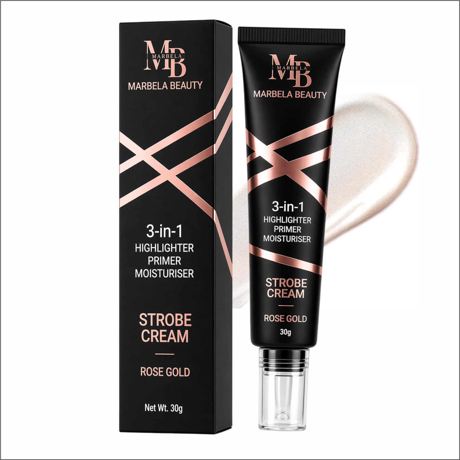 Strobe Cream for Face 3 in 1 with Primer, Moisturizer & Highlighter for Glowing Skin, Lightweight Makeup Base for Women, Hydrating Glow Cream for All combination Skin Types (Rose Gold)-image-42