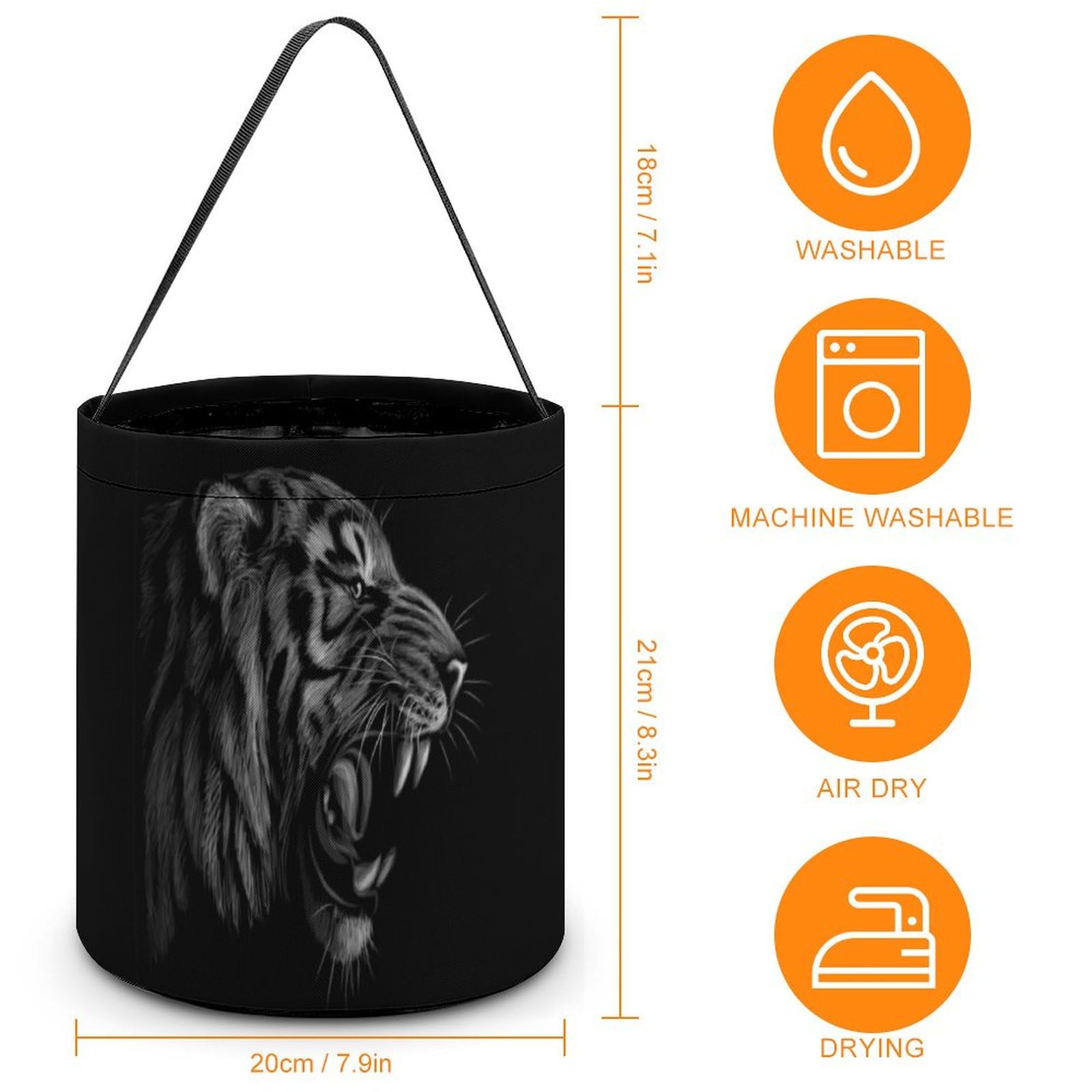 Black and White Tiger Portrait Cute Easter Basket Bags Eggs Bucket Candy Tote Decorations Gifts Party Storage Bag, style