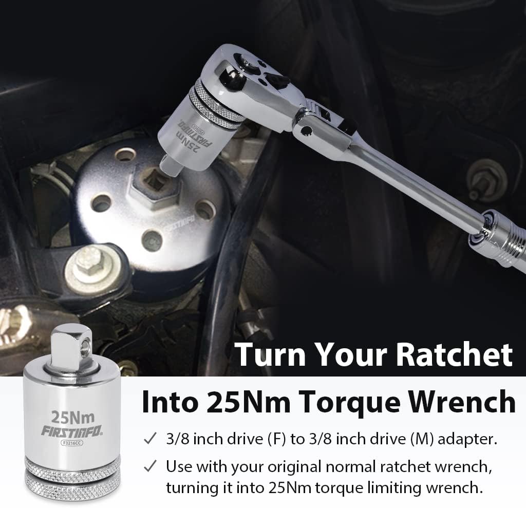 FIRSTINFO F3216CC 3/8" Drive 25Nm Torque Adapter For Engine Oil Filter Cap Wrench, Turn Traditional Ratchet Wrench To 25Nm Torque Limited Wrench