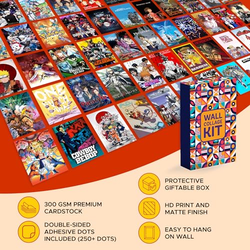 Image of CodersParadise Aesthetic 54 Pcs Mix Anime Wall Collage Kit Posters - 4 x 6 Inches Self Adhesive Posters - Multicolor