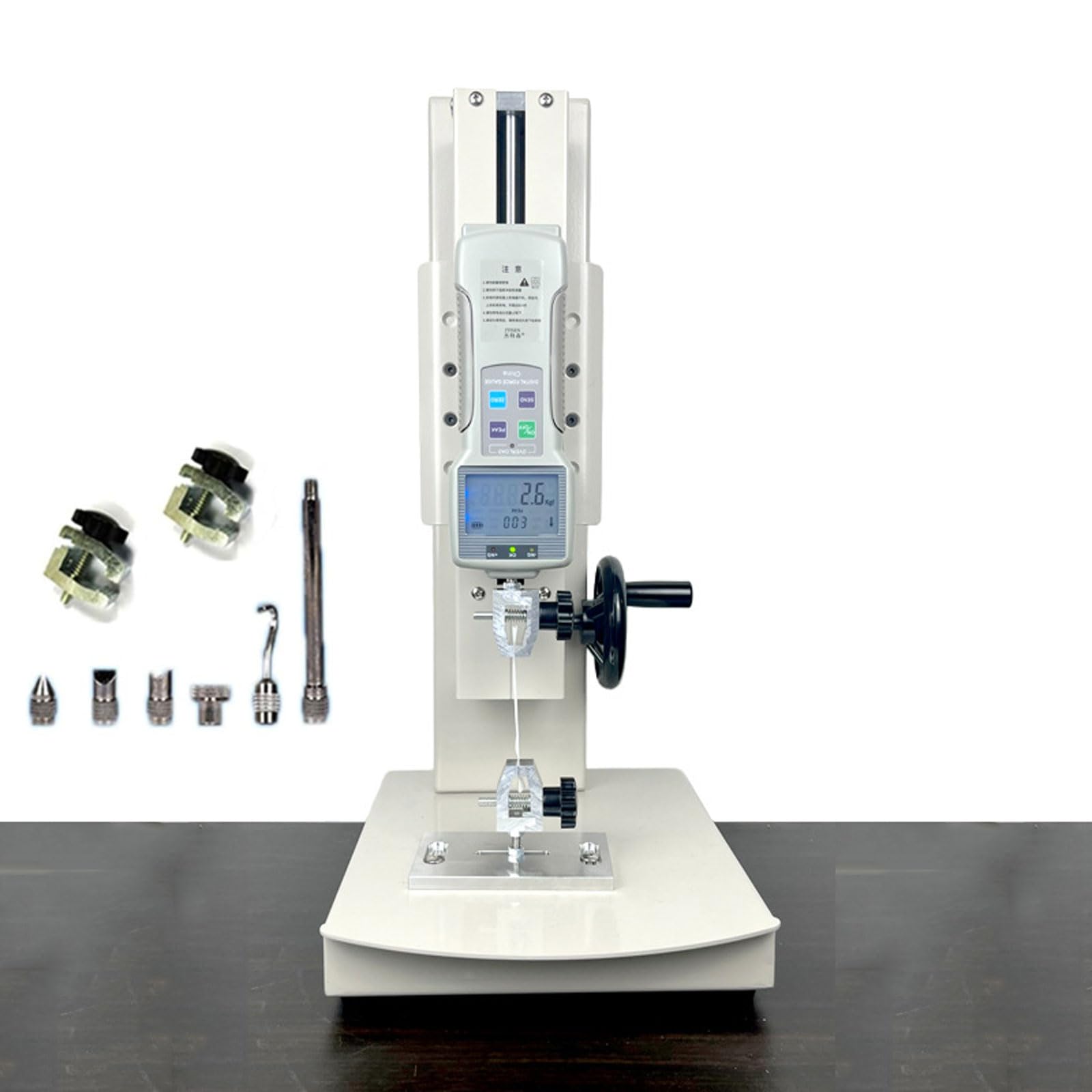 Tensile Testing Machine, Digital Force Gauge 10-2000N, Push Pull Gauge with 5 Probes, 270mm Stroke, Hand Crank Vertical Test Bench for Sports and Research