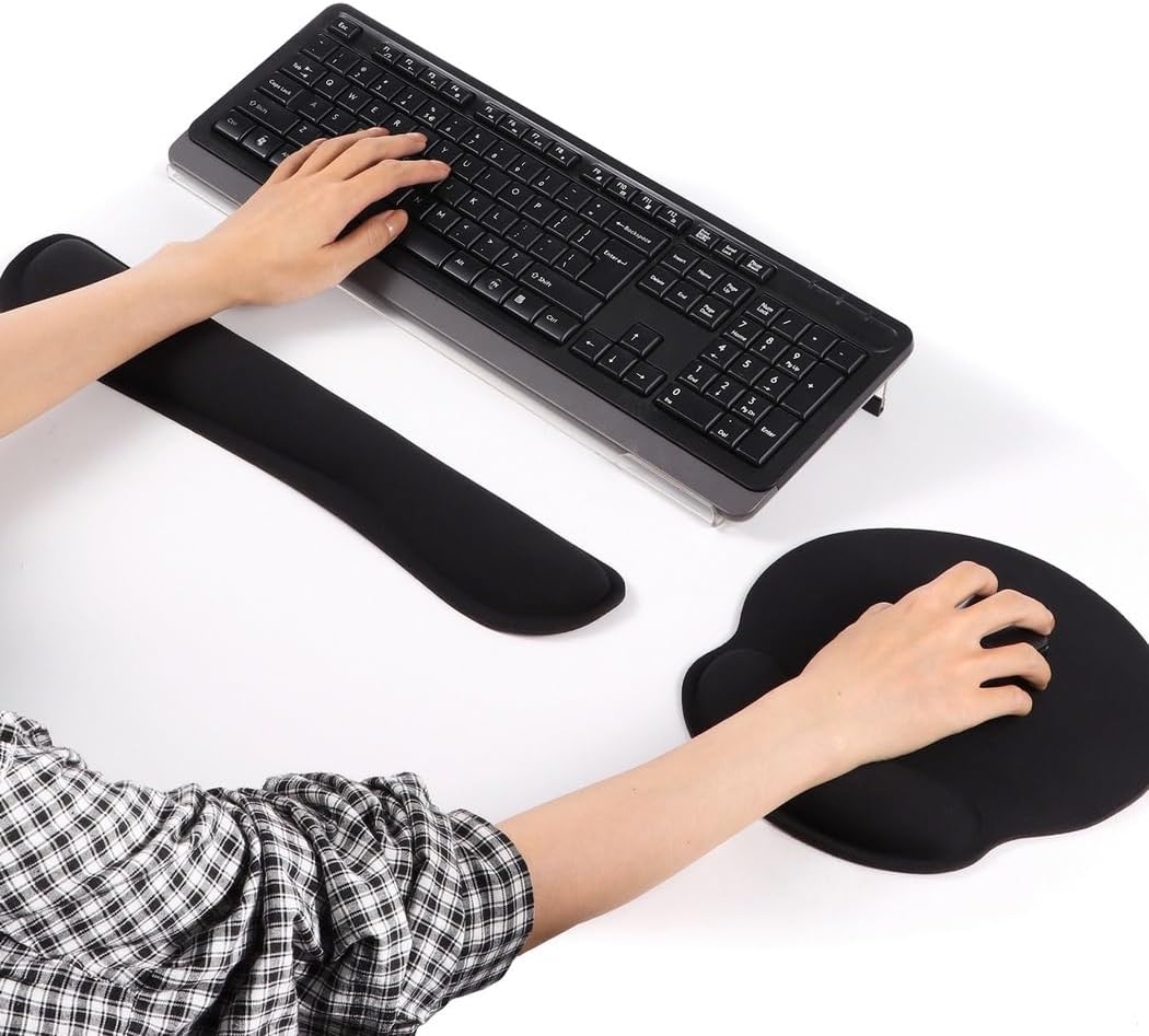 Ergonomic Keyboard Stand and Wrist Rest Set, 3 Pcs, Non-Slip Memory Foam Wrist Pads for Typing, Gaming, and Office Use