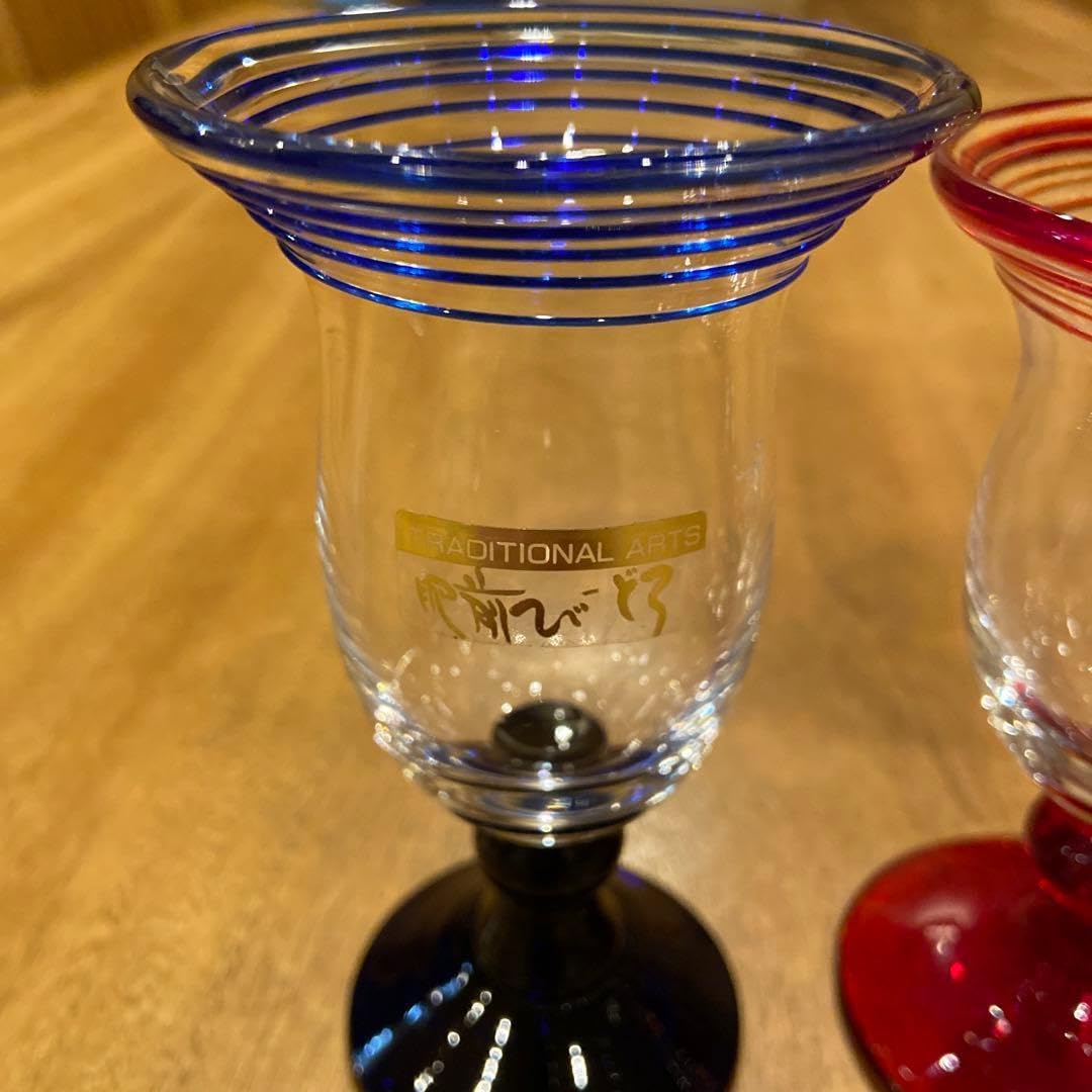 肥前びーどろ副島ガラス手吹きゴブレットグラス3個