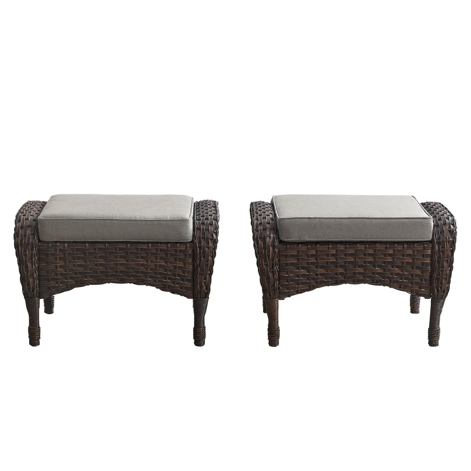 Belord Outdoor Ottomans for Patio Foot Rest - 25 Inch PE Wicker Foot Stool Set of 2 with Removable Cushions for Patio Furniture Sets,All Weather Rattan Ottoman for Balcony Deck Backyard Brown