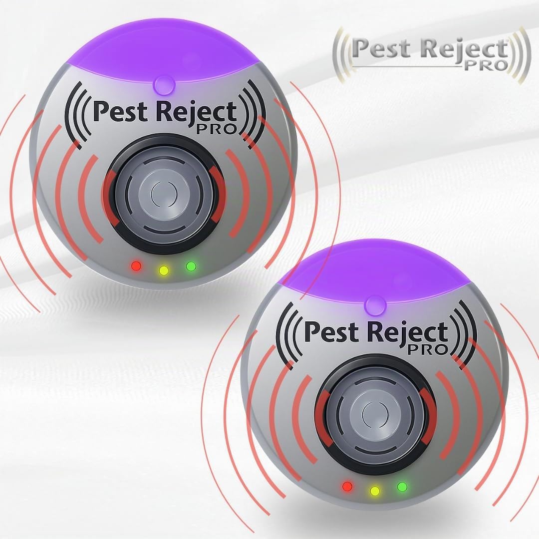 Repellente Ultrasuoni Pest Reject Pro, Set di 2 repellenti nocivi per repellere potere, ad ultrasuoni ed elettromagnetismo, colore grigio, copertura della vostra casa di 200 m²