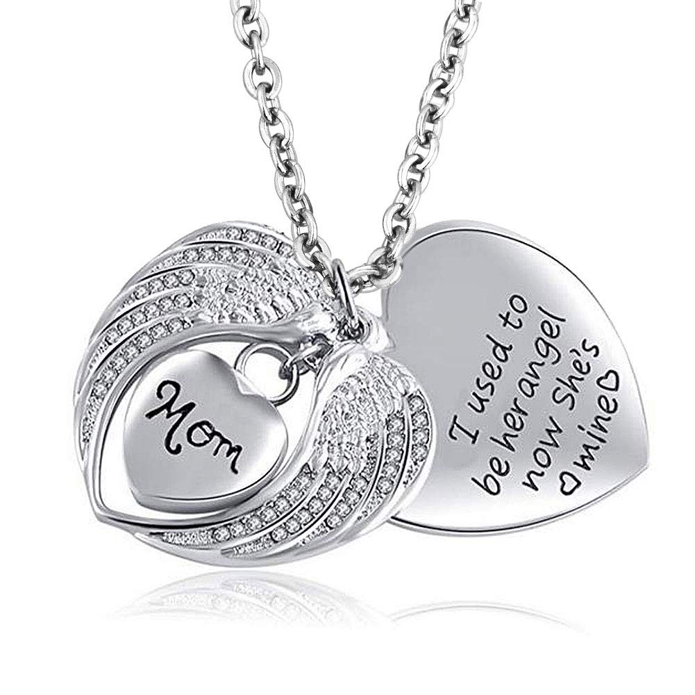 CoolJewelry Urn Necklace for Ashes MOM Love Heart Keepsake Angel Wing Cremation Memorial Stainless Steel Jewelry
