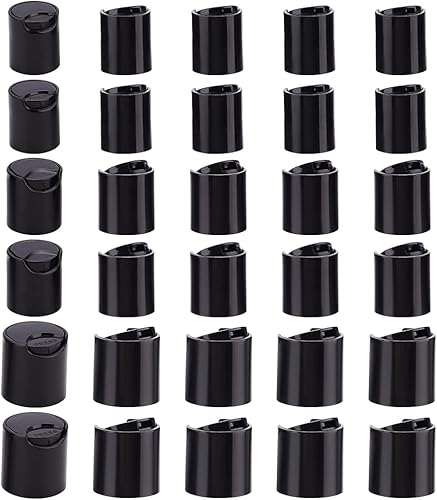 BENECREAT 30 tapas de prensa de plástico PP, 3 tamaños negros de repuesto con cierre superior de disco dispensador, cierre de botella de loción para