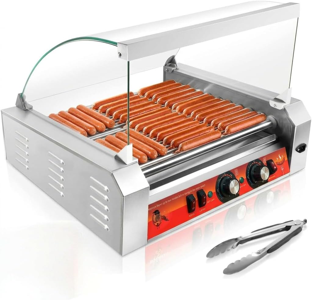 Vexon 11-Roller Hot Dog Cooker Machine，Holds 30 Hot Dogs，1670W，Non-Stick & Stainless Steel，for Parties, Events & Food Stalls