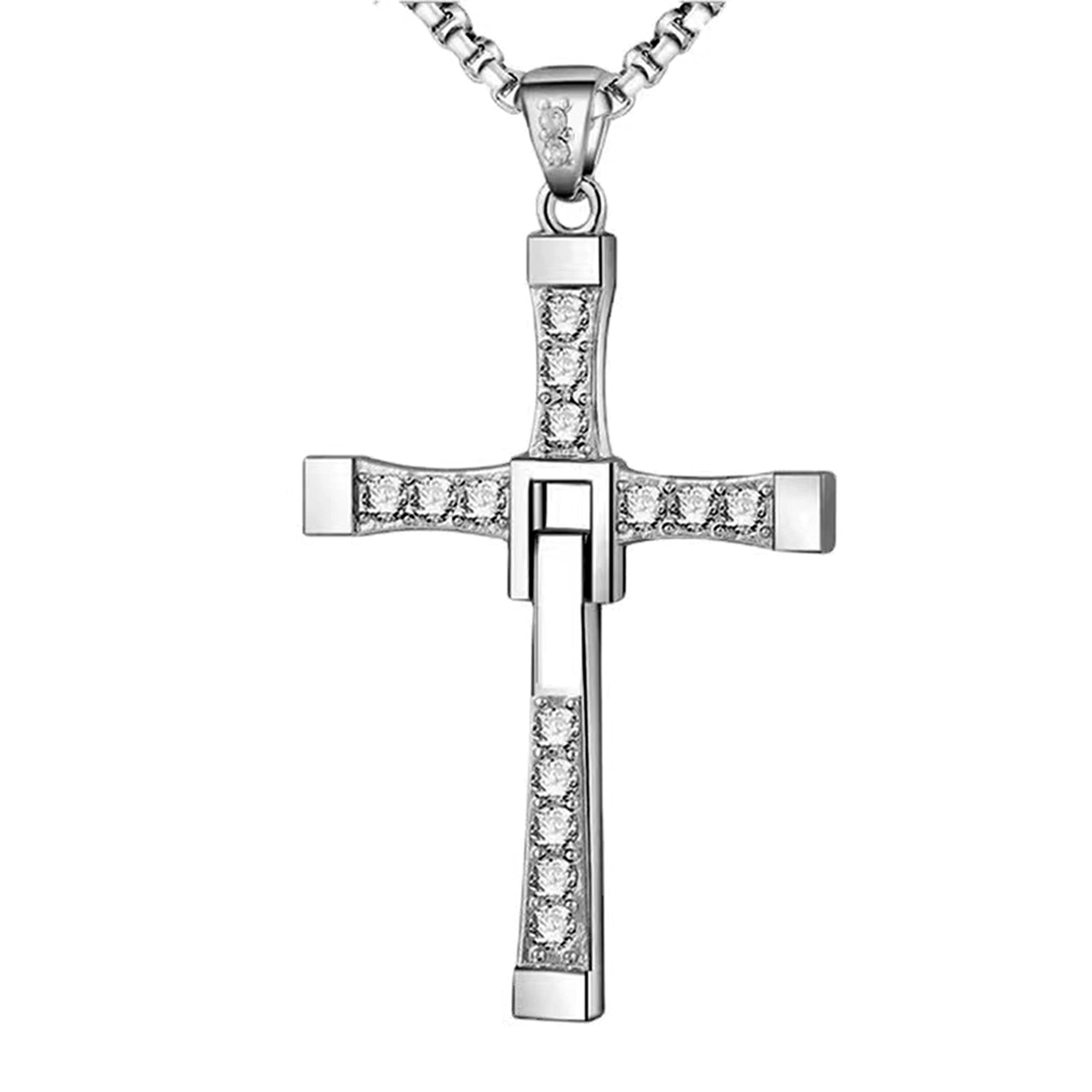 Collar de Cruz de Acero Inoxidable,YUEYUEKE Joyería de acero de reducción 1:1, incrustadas con diamantes de imitación, regalo para marido/parientes/amigo (caja de regalo), Acero inoxidable