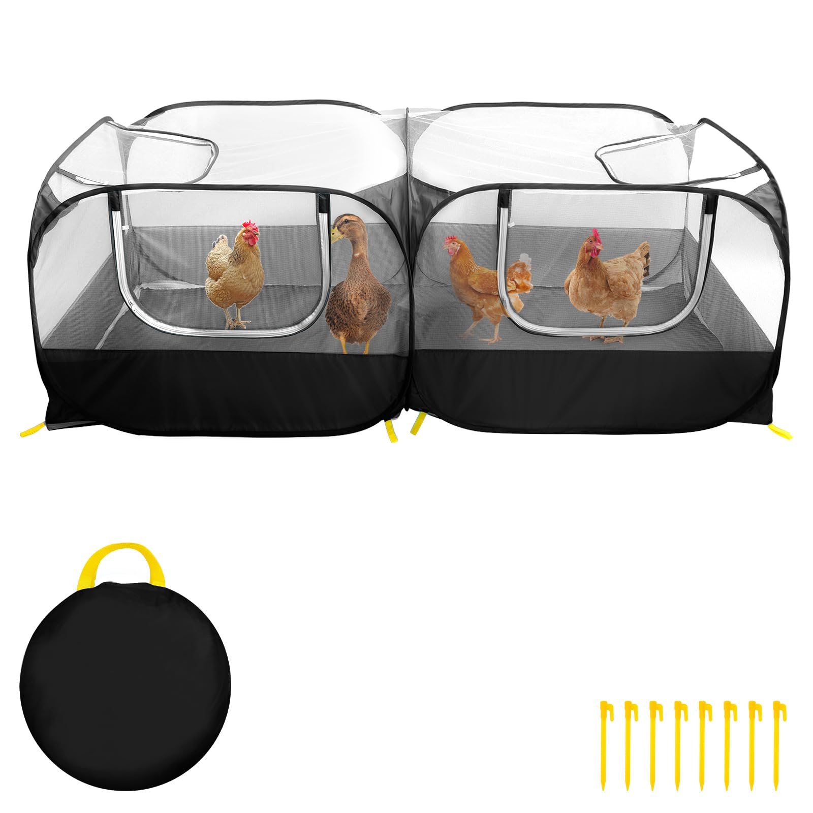 Small Animal Playpen, Portable Chicken Run with Detachable Bottom & Breathable Mesh Walls, Kennel Tent Crate for Indoor Outdoor Travel Camping, Foldable Pet Enclosure for Puppy Rabbit (Black)