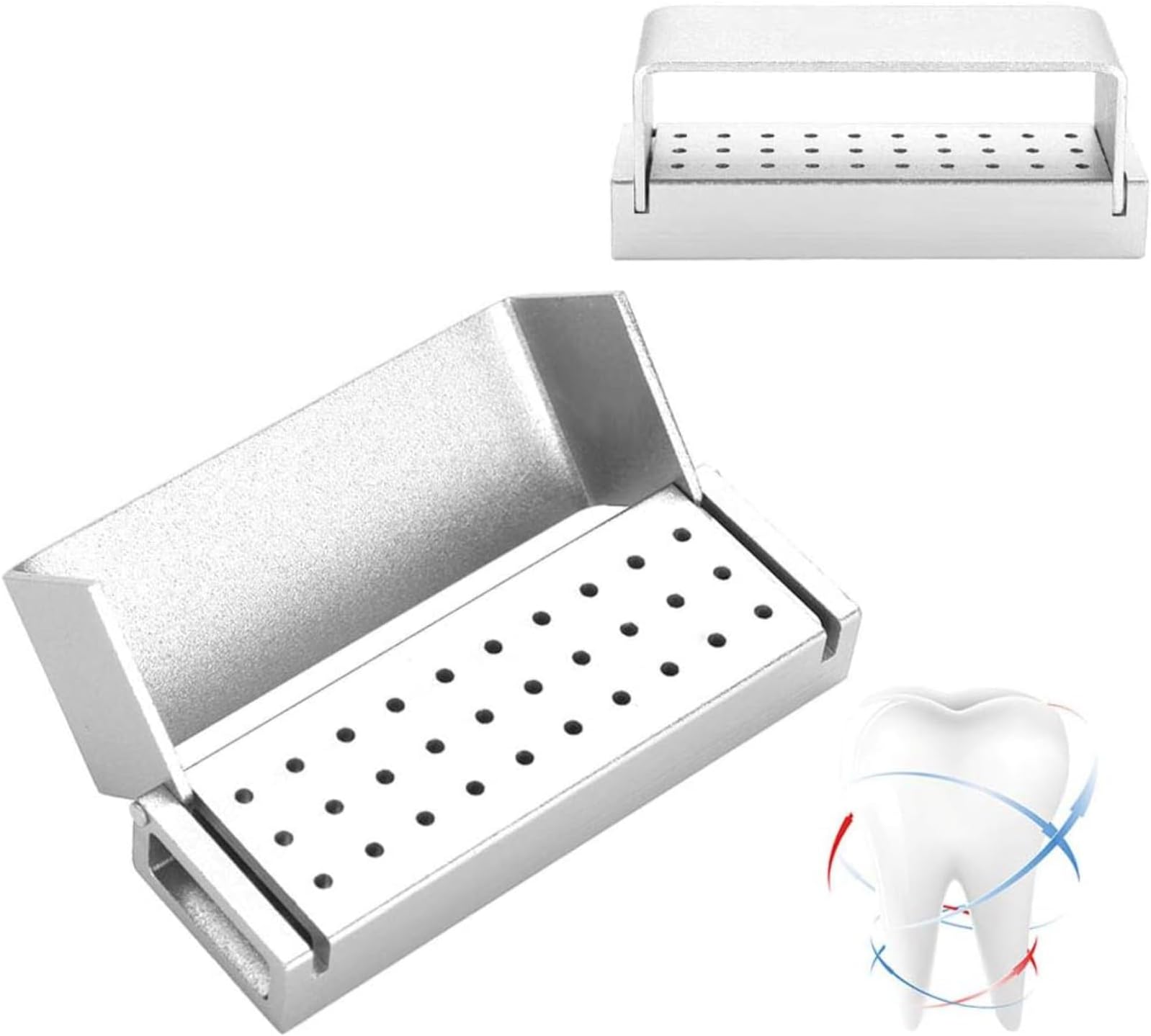 30 Holes Dental Disinfection Burs Holder Station, Bur Block Organizer with Cover,Aluminium Disinfection Box Case Dental Bur Burs Block Holder Autoclavable Dentist Tool (Silver)