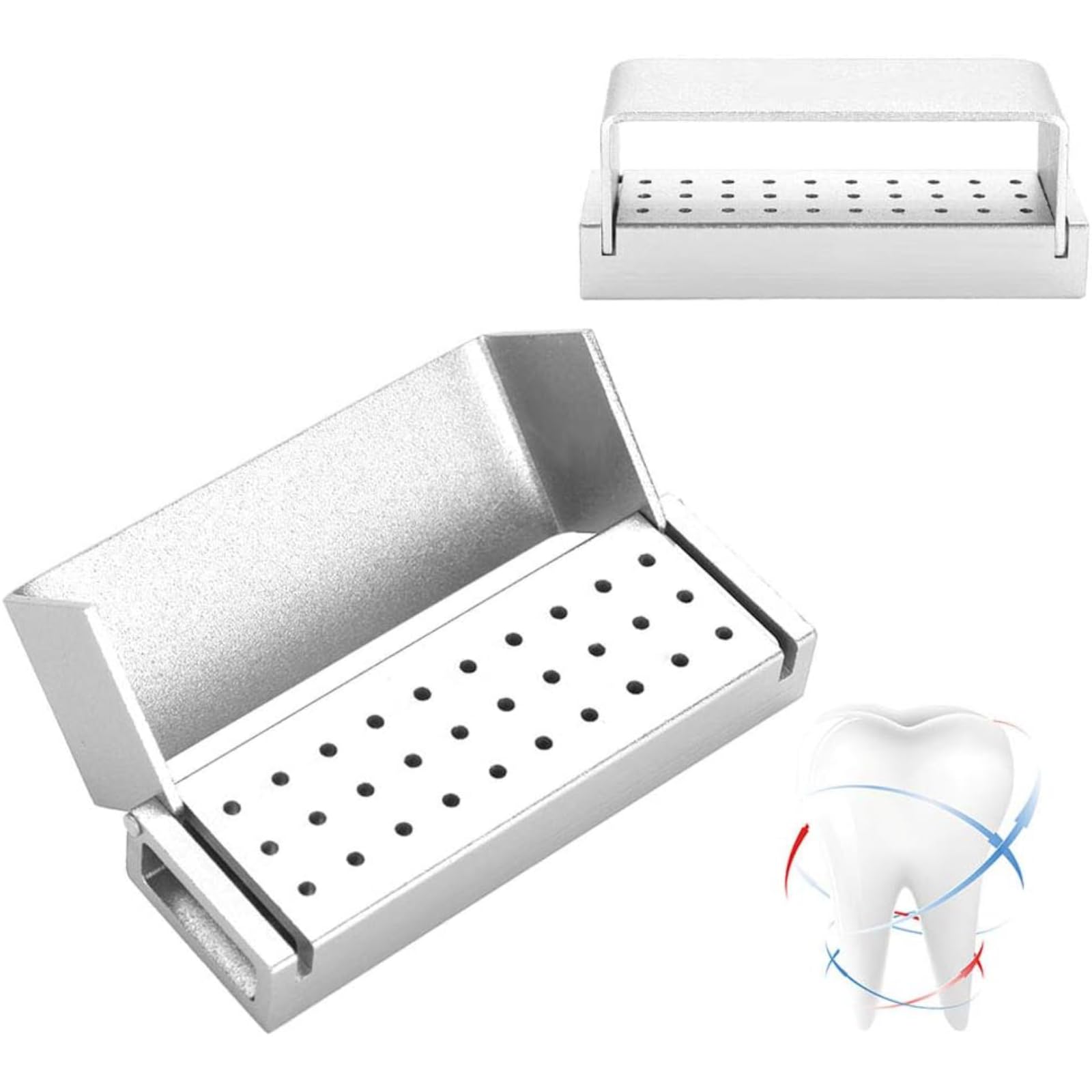 30 Holes Dental Disinfection Burs Holder Station, Bur Block Organizer with Cover,Aluminium Disinfection Box Case Dental Bur Burs Block Holder Autoclavable Dentist Tool (Silver)