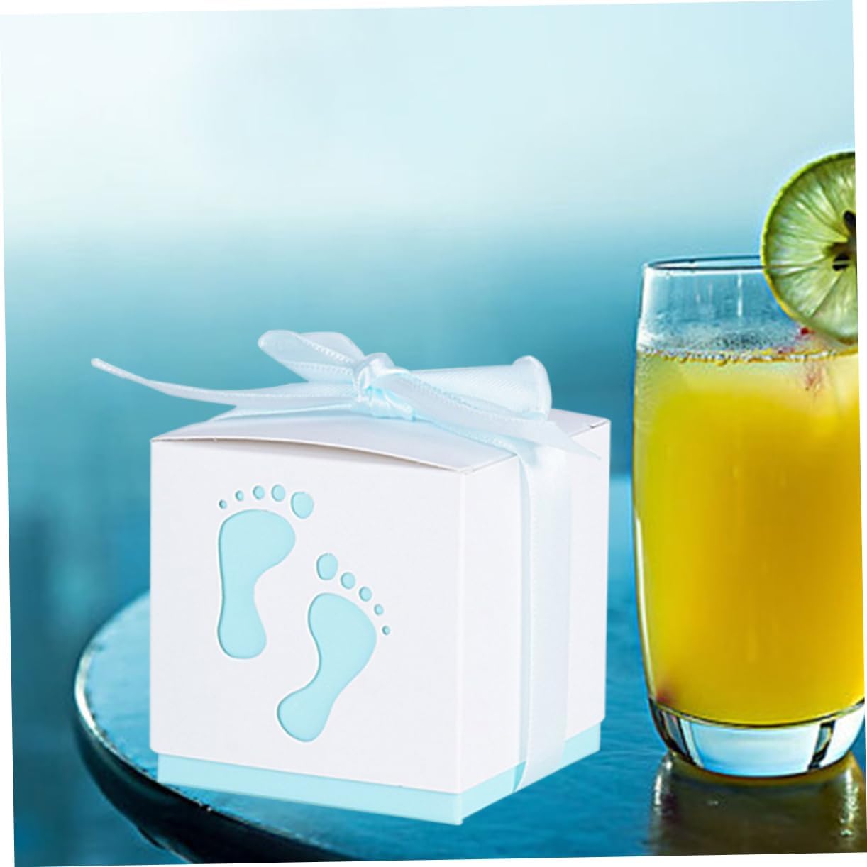 NUOBESTY 100pcs Little Feet Candy Boxes Bridal Shower Wedding Favor Wrappers Party Favors Ribbon Sky