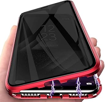 Magnetic Titanium Privacy Case for Samsung Galaxy S23 Ultra, Anti Peep Magnetic Adsorption Double Sided Tempered Glass Full Body Case, Privacy Screen Protector Metal Frame Clear Phone Case