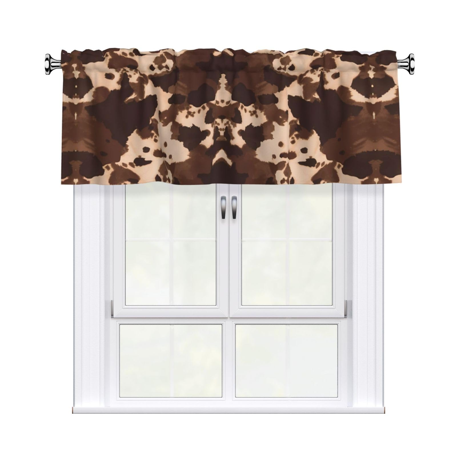 WHJDPP brown cowhide art Prints Charming Kitchen Window Cover – 54x18 Inch Peach Skin Valance with Decorative Print