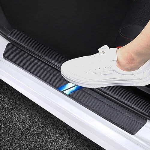 Miniatura 4 de BOYUER 4 piezas de cuero de fibra de carbono para decoración del umbral de la puerta del auto, placa protectora de protección contra rozaduras,