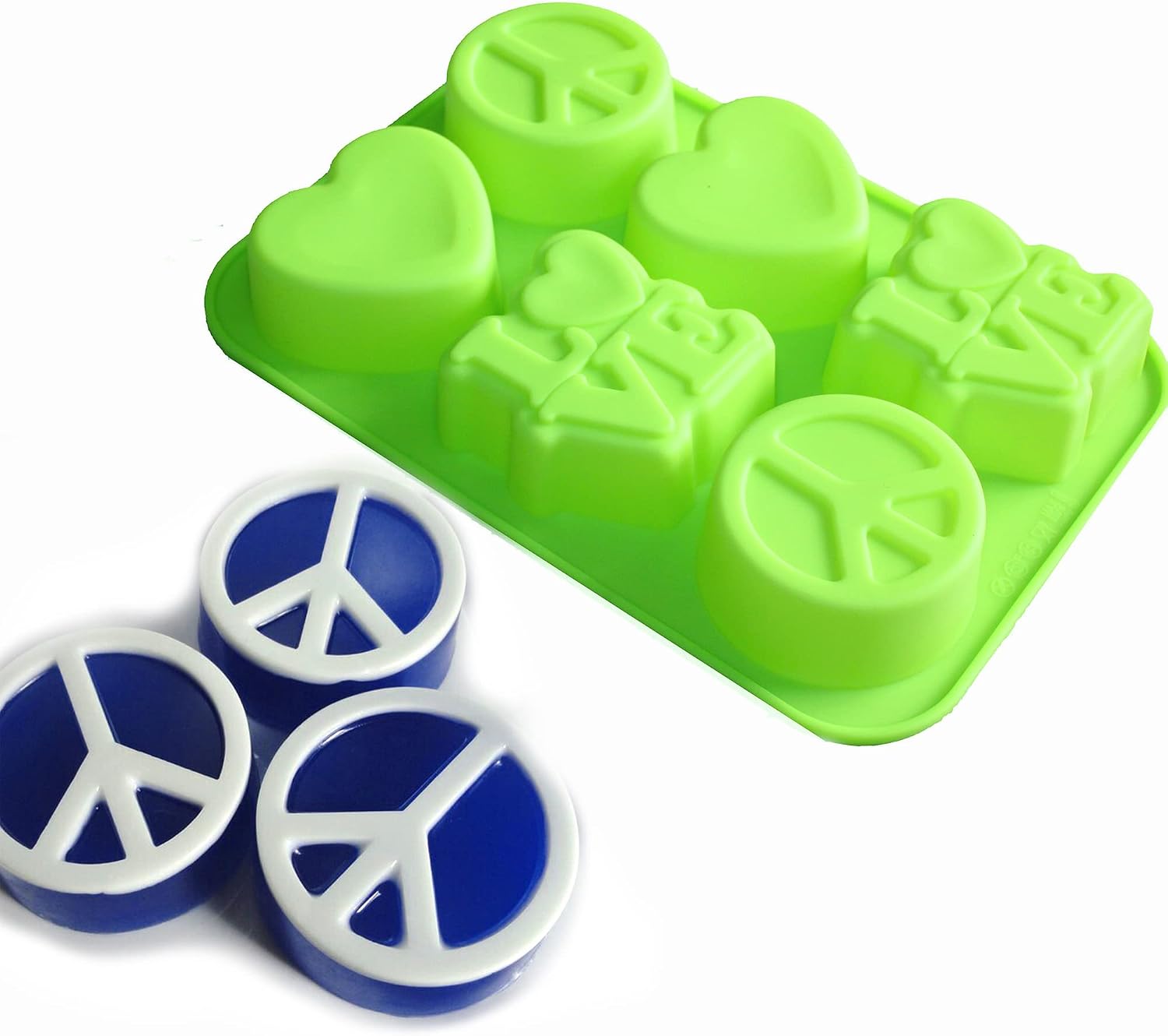 X-Haibei Love Heart Peace Sign Soap Bar Cake Jello Supplies Silicone Mold 6-Cavity 3oz per Cell